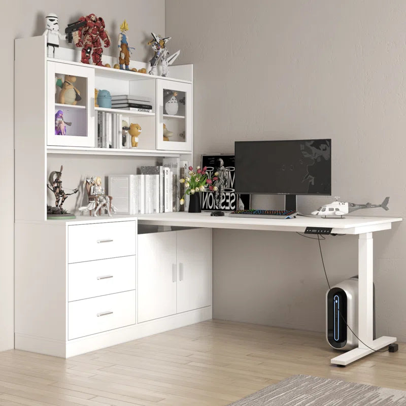 Elevating Computer Desk With 68.5'' W Bookcase